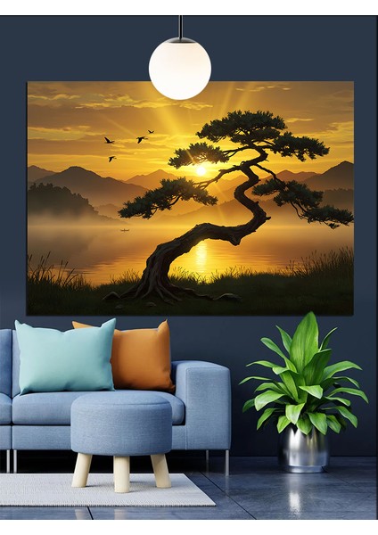 Günbatımı Ağaç Gölgesi Dekoratif Kanvas - Mdf Ahşap Tablo modelleri