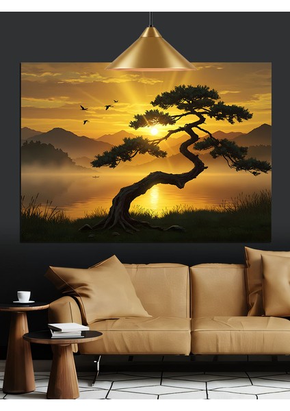 Günbatımı Ağaç Gölgesi Dekoratif Kanvas - Mdf Ahşap Tablo fırsatları