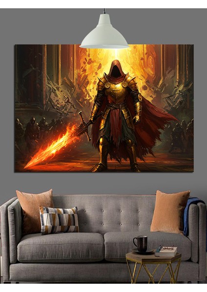 Kılıçlı Parlayan Zırhlı Adam Dekoratif Kanvas - Mdf Ahşap Tablo