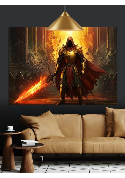 Kılıçlı Parlayan Zırhlı Adam Dekoratif Kanvas - Mdf Ahşap Tablo fırsatları