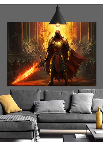 Kılıçlı Parlayan Zırhlı Adam Dekoratif Kanvas - Mdf Ahşap Tablo indirimleri