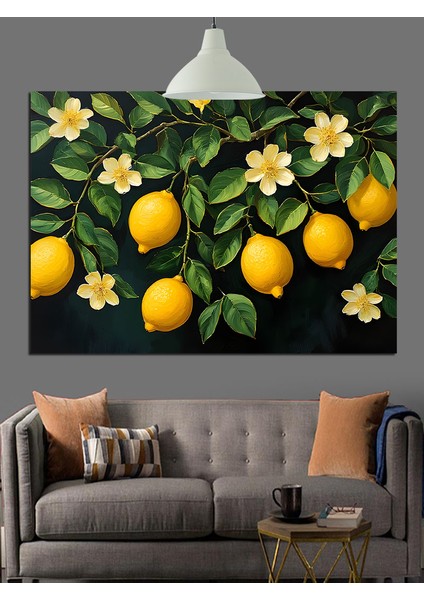 Parlak Sarı Limon Ağacı Dekoratif Kanvas - Mdf Ahşap Tablo