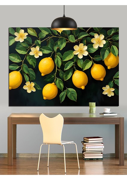 Parlak Sarı Limon Ağacı Dekoratif Kanvas - Mdf Ahşap Tablo fiyatları