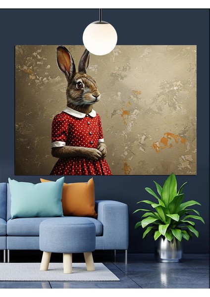 Tavşan Model Portre Dekoratif Kanvas - Mdf Ahşap Tablo