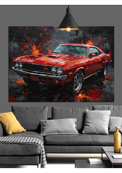 Kırmızı Spor Araba Gece Manzarası Dekoratif Kanvas - Mdf Ahşap Tablo modelleri