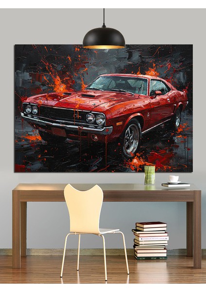Kırmızı Spor Araba Gece Manzarası Dekoratif Kanvas - Mdf Ahşap Tablo indirimleri