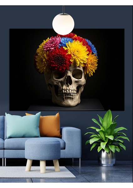Çiçekli Kafatası Renkli Saç Dekoratif Kanvas - Mdf Ahşap Tablo modelleri