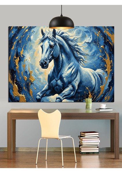 Koşan Vahşi Beyaz At Dekoratif Kanvas - Mdf Ahşap Tablo