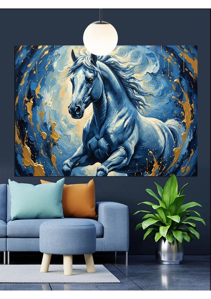 Koşan Vahşi Beyaz At Dekoratif Kanvas - Mdf Ahşap Tablo fiyatları