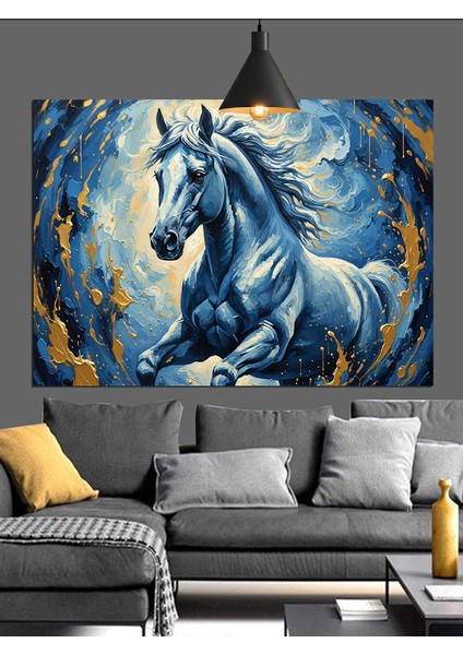 Koşan Vahşi Beyaz At Dekoratif Kanvas - Mdf Ahşap Tablo fırsatları