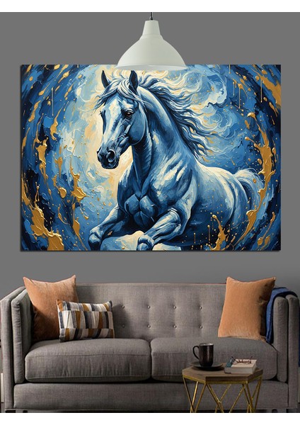 Koşan Vahşi Beyaz At Dekoratif Kanvas - Mdf Ahşap Tablo indirimleri