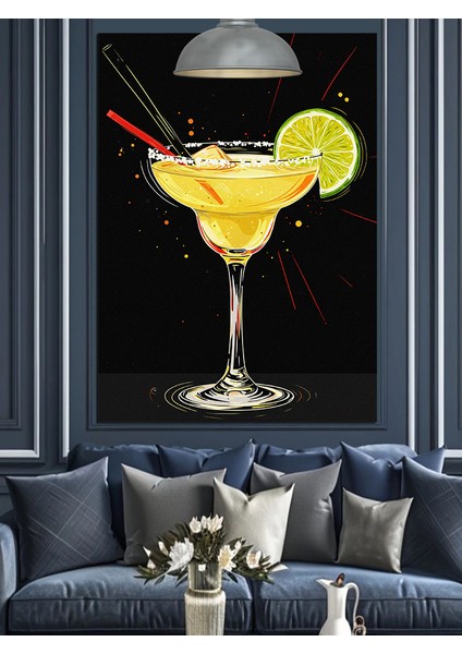Sarı Margarita Kokteyl Bardağı Resmi Dekoratif Kanvas - Mdf Ahşap Tablo fiyatları