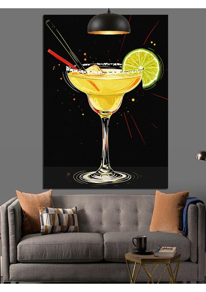 Sarı Margarita Kokteyl Bardağı Resmi Dekoratif Kanvas - Mdf Ahşap Tablo modelleri