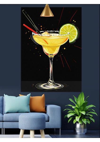 Sarı Margarita Kokteyl Bardağı Resmi Dekoratif Kanvas - Mdf Ahşap Tablo fırsatları