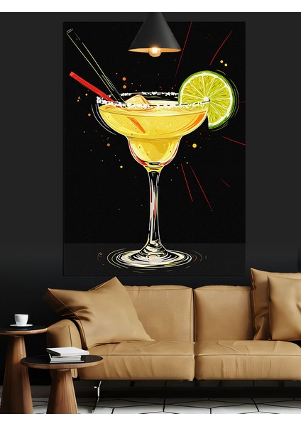 Sarı Margarita Kokteyl Bardağı Resmi Dekoratif Kanvas - Mdf Ahşap Tablo indirimleri