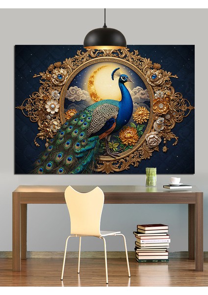 Tavus Kuşu Tüyü Mücevher Çerçeve Dekoratif Kanvas - Mdf Ahşap Tablo fiyatları