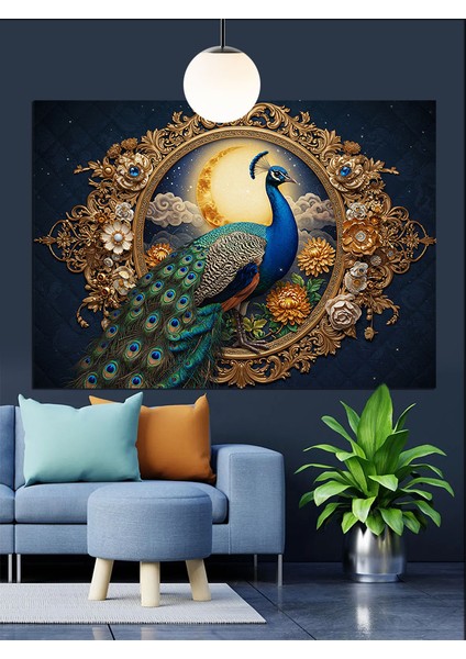 Tavus Kuşu Tüyü Mücevher Çerçeve Dekoratif Kanvas - Mdf Ahşap Tablo modelleri