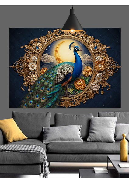 Tavus Kuşu Tüyü Mücevher Çerçeve Dekoratif Kanvas - Mdf Ahşap Tablo indirimleri