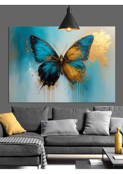 Mavi Sarı Kelebek Dekoratif Kanvas - Mdf Ahşap Tablo fiyatları