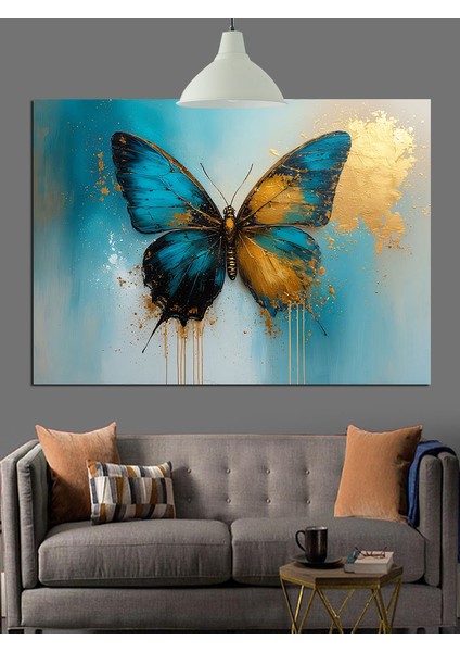 Mavi Sarı Kelebek Dekoratif Kanvas - Mdf Ahşap Tablo modelleri