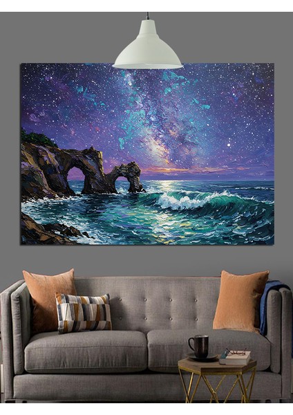 Samanyolu Işıkları Gece Manzara Dekoratif Kanvas - Mdf Ahşap Tablo