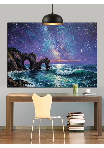 Samanyolu Işıkları Gece Manzara Dekoratif Kanvas - Mdf Ahşap Tablo fiyatları