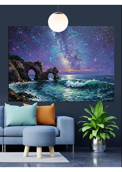 Samanyolu Işıkları Gece Manzara Dekoratif Kanvas - Mdf Ahşap Tablo modelleri