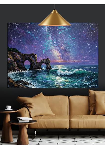 Samanyolu Işıkları Gece Manzara Dekoratif Kanvas - Mdf Ahşap Tablo fırsatları