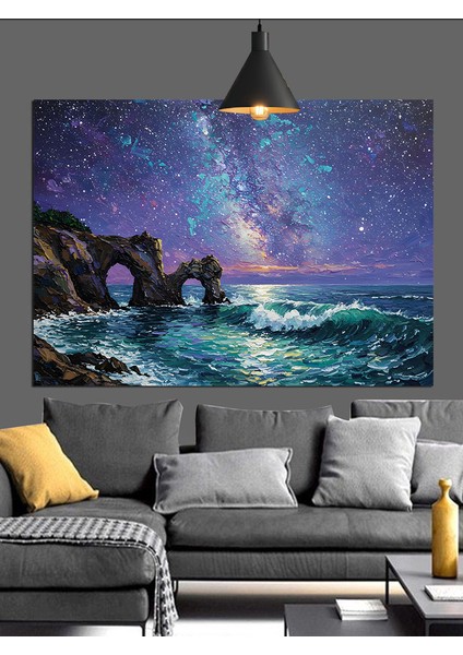 Samanyolu Işıkları Gece Manzara Dekoratif Kanvas - Mdf Ahşap Tablo indirimleri