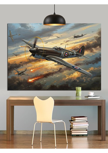 Uçak Gün Batımı Havada Dekoratif Kanvas - Mdf Ahşap Tablo