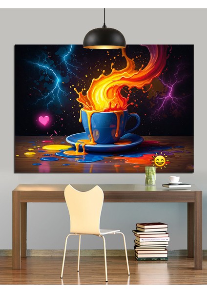 Parlayan Kahve Fincanı Kalp Dekoratif Kanvas - Mdf Ahşap Tablo