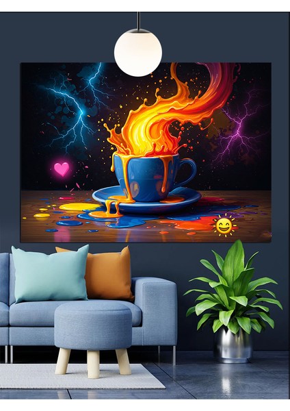 Parlayan Kahve Fincanı Kalp Dekoratif Kanvas - Mdf Ahşap Tablo fiyatları