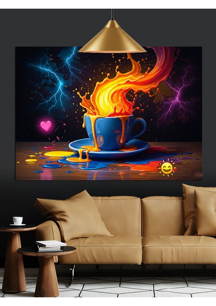 Parlayan Kahve Fincanı Kalp Dekoratif Kanvas - Mdf Ahşap Tablo modelleri
