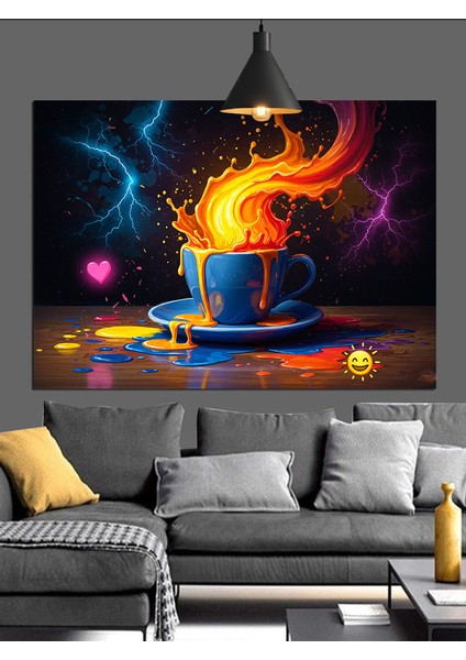 Parlayan Kahve Fincanı Kalp Dekoratif Kanvas - Mdf Ahşap Tablo fırsatları