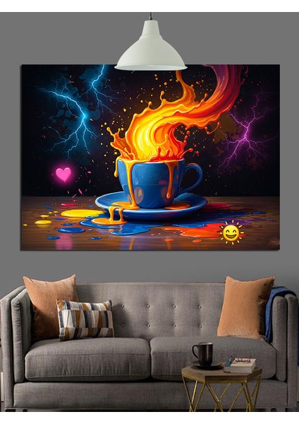 Parlayan Kahve Fincanı Kalp Dekoratif Kanvas - Mdf Ahşap Tablo indirimleri