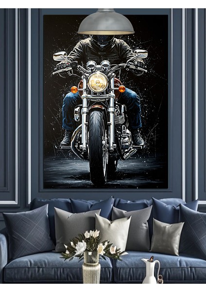Detaylı Parlak Krom Siyah Motosiklet Dekoratif Kanvas - Mdf Ahşap Tablo fiyatları
