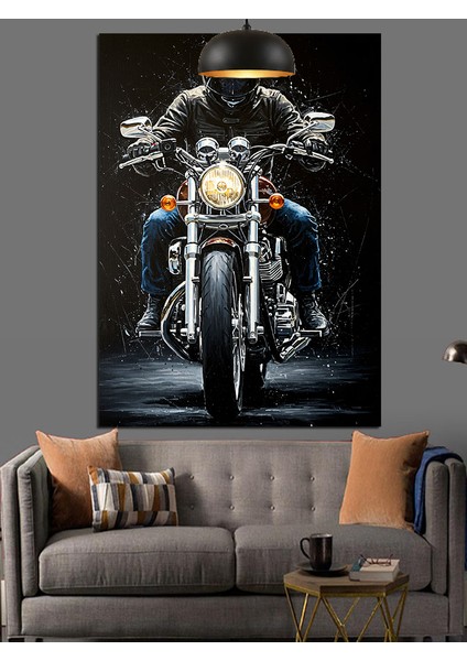 Detaylı Parlak Krom Siyah Motosiklet Dekoratif Kanvas - Mdf Ahşap Tablo modelleri