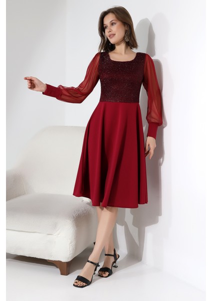 Simli Yuvarlak Yaka Elbise F119 modelleri