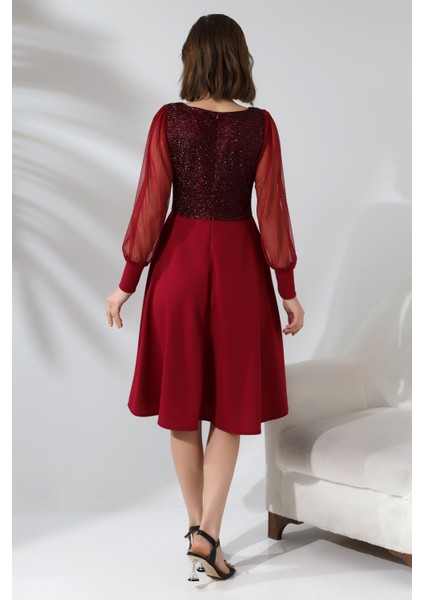 Simli Yuvarlak Yaka Elbise F119 fırsatları