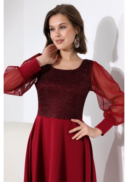 Simli Yuvarlak Yaka Elbise F119 indirimleri