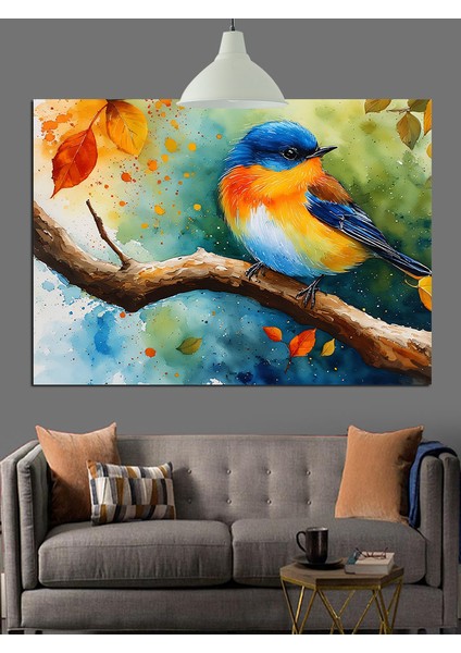 Ağaç Dalında Renkli Küçük Kuş Dekoratif Kanvas - Mdf Ahşap Tablo modelleri