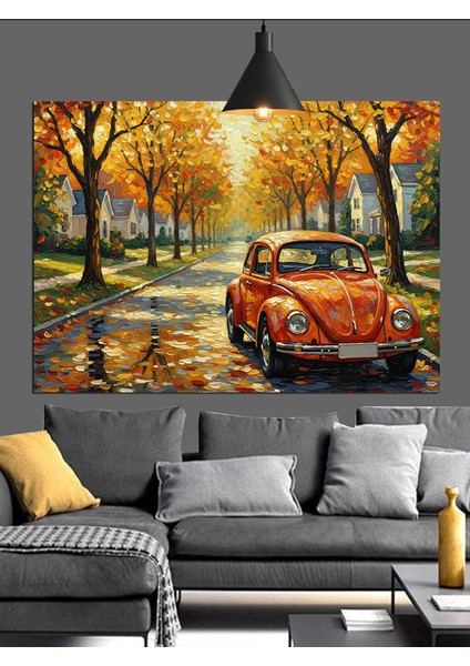 Sonbahar Arabası Yolda Dekoratif Kanvas - Mdf Ahşap Tablo modelleri
