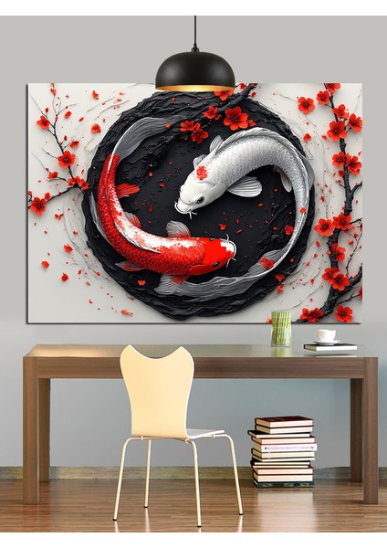 Koi Balığı Yin Yang Dekoratif Kanvas - Mdf Ahşap Tablo fiyatları