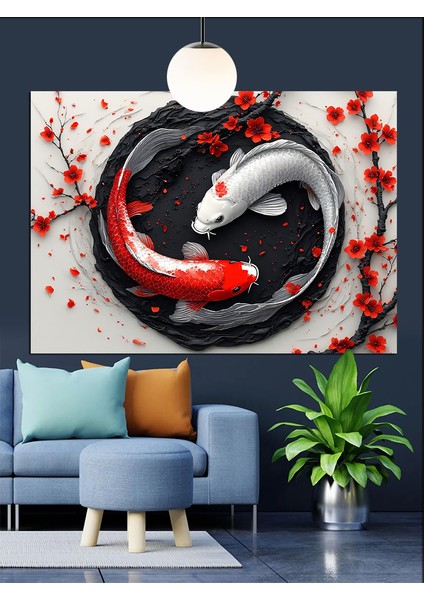 Koi Balığı Yin Yang Dekoratif Kanvas - Mdf Ahşap Tablo modelleri