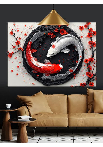 Koi Balığı Yin Yang Dekoratif Kanvas - Mdf Ahşap Tablo fırsatları