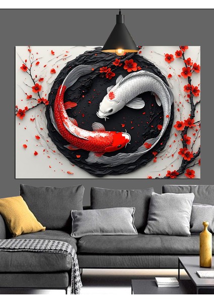 Koi Balığı Yin Yang Dekoratif Kanvas - Mdf Ahşap Tablo indirimleri