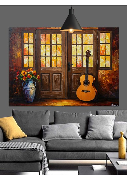 Gitar ve Vazo Çiçekler Dekoratif Kanvas - Mdf Ahşap Tablo indirimleri