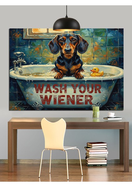 Küvetteki Sosis Köpek Dekoratif Kanvas - Mdf Ahşap Tablo