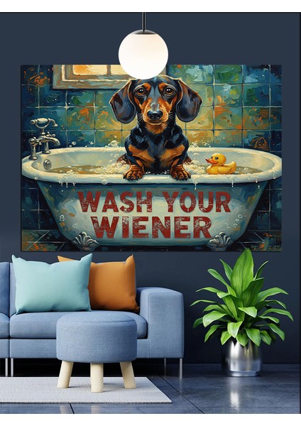 Küvetteki Sosis Köpek Dekoratif Kanvas - Mdf Ahşap Tablo fiyatları