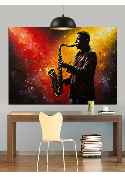 Saksafoncu Işık Müzik Atmosfer Dekoratif Kanvas - Mdf Ahşap Tablo fiyatları